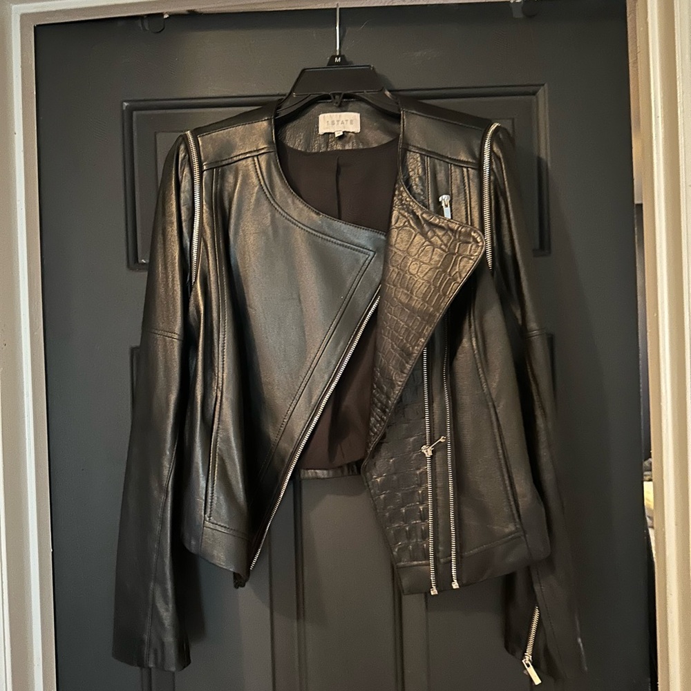 Theory Black Leather Moto Jacket